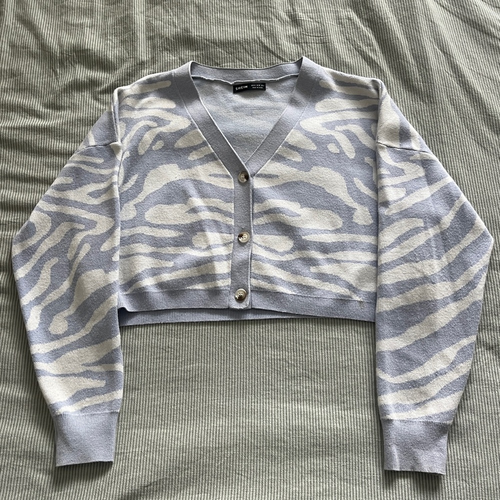 SHEIN White and Blue Cardigan Sweater